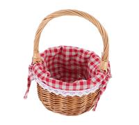 TOBBOMEY Natural Willow Wicker Basket Handwoven Round Design with Handle and Lining Sturdy Rustic Picnic Basket for Easter Eggs Presentation Party Decoration Khaki Rattan Storage Organizer