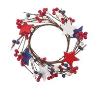 TOBBOMEY Patriotic Candle Holder Wreath with Red White Blue Berries and Star Accents Small Candle Ring Centerpiece for Dining Table Festive of July Decoration and Ready to Use