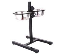 TOBBOMEY Portable Folding Dog Feeder Bowl with Stainless Steel Bowls Elevated Floor-standing Pet Feeding Station for Food and Water Easy to Clean and Stable Four-leg Base for Travel and