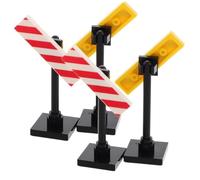 TOBBOMEY Realistic Traffic Sign Toy Bundle for Kids and Classroom Educational Play - Small Particle Building Block Warning and Emergency Exit Signs, Diy Roadblock Model Set (4pcs