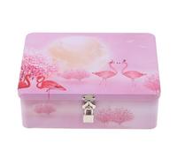 TOBBOMEY Rectangular Tinplate Container with Lock and Flamingo Print Large Size for Kitchen and Personal Use 9.6X7X3.3 Inch Sturdy with Smooth Edges