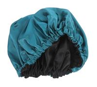 TOBBOMEY Reusable Shower Cap for Women Elastic Hair Cover Bathing Hair Cap Button Closure Blue Black Lining Waterproof for Braids and Spa Use