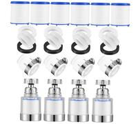 TOBBOMEY Rotatable Tap Water Filter with Splash Prevention Fine Filtration Sink Faucet Extender for Kitchen and Bathroom Easy to Install with Connector and Replacement Filter Cartridges