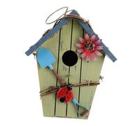 TOBBOMEY Rural Style Wooden Bird House with Blue Slanted Roof Natural Decorative Bird Shelter for Garden and Porch Creative Nesting Box From Weather and Predators