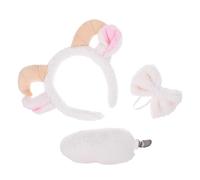 TOBBOMEY Sheep Ear and Tail Costume Set - White Plush Headband with Lamb Horns, Bowtie, and Tail - Soft Animal Party Accessories for Halloween, Cosplay, and Farm-Themed Events