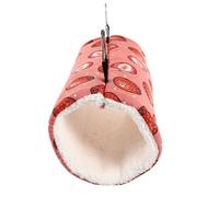 TOBBOMEY Small Pet Warm Nest Tunnel for Hamsters and Guinea Pigs Plush Soft Hideout with Material Cozy Winter Bed to Protect Pets From Cold Easy to Attach to Cage with Hooks Strawberry