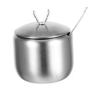 TOBBOMEY Stainless Steel Sugar Jar with Lid and Spoon Space-saving Round Seasoning Container for Kitchen Condiments Decorative Sugar Pot for Home Use Easy Access with Dedicated Spoon Slot