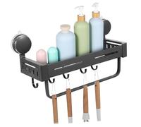 TOBBOMEY Suction Cup Wall Spice Rack with Hooks Weather Resistant Kitchen and Bathroom Organizer Space Saving Drying and Dish Soap Holder Shelf for Over Stove Storage and Decor