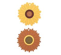 TOBBOMEY Sunflower Waterproof Table Mat 2pcs Set Medium Non-slip Soft Silicone Placemats Brown and Yellow Heat Resistant Coasters for Dining and Kitchen Decor
