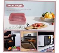 TOBBOMEY Thickened Silicone Air Fryer Steaming Plate with Smooth Surface Non-slip Parallel Lines for Even Cooking Multi-use Food Heating and Cooling Container Large Square Pink Kitchen