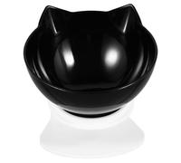 TOBBOMEY Tilted Elevated Plastic Pet Feeding Bowl for Cats with Neck Protection, Single Black Cat Water Feeder, Raised Dish for Comfortable Eating