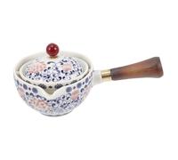 TOBBOMEY Vintage Chinese Ceramic Teapot with Side Handle Heat Resistant Loose Tea Brewing Pot for Home and Tea Party Elegant Traditional Style Lotus Rhythm Design