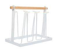TOBBOMEY White Iron Craft Kitchen Cup Rack with Wooden Handle Space-Saving Household Mug Stand for Quick Drainage and Ventilated Storage Anti-Deformation Kitchen Supply Organizer