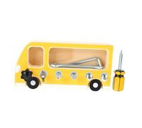 TOBBOMEY Wooden Bus Shaped Busy Board Educational Activity for Colorful Montessori Construction with Screws and Nuts Early Learning Skill Development Game for Fine Motor and Cognition