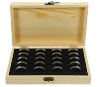 TOBBOMEY Wooden Coin Box Organizer for 20 Coins Multi-functional Collector Storage Case with Display Function and Display