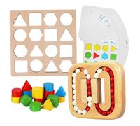 TOBBOMEY Wooden Geometric Puzzle Board for Seniors Cognitive Training Games with Rotating Bead Maze Safe Wood Construction Stimulating Memory and Social Interaction Activities for Elderly