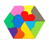 TOBBOMEY Wooden Heart-shaped Puzzle for Colorful Brain Teaser Early Learning Educational Jigsaw for Interactive Play Safe Water-based Paint