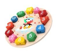 TOBBOMEY Wooden Penguin Clock for Educational Teaching Puzzle with Shapes Recognition Early Development Activity