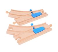 TOBBOMEY Wooden Train Track Accessories Switch Tracks for Toddler Train Set Blue Double and Single Peg Curved Rail Pieces 2pcs Set