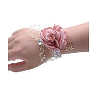 ToBe-U 2 Pcs Bridal Silk Wrist Flower with Faux Pearl Bead Stretch Bracelet Wristband