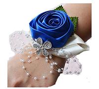 ToBe-U 2 Pcs Bridal Silk Wrist Flower with Faux Pearl Bead Stretch Bracelet Wristband