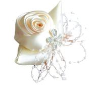 ToBe-U 2 Pcs Bridal Silk Wrist Flower with Faux Pearl Bead Stretch Bracelet Wristband