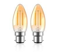 TobeBright 2.5W B22 LED Bayonet Candle Light Bulbs,C35 Large Bayonet Candle LED Bulbs Fitting BC Vintage Dim Lighting Bulbs Warm White 2200K Amber Glass,20W Equivalent,Non-Dimmable,2-Pack