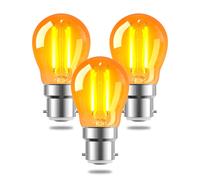 TobeBright 2.5W B22 LED Bayonet Vintage Light Bulb Fitting,G45 Golf Ball Bulb Large Bayonet,BC Low Watt Orange Decorative Filament Light Bulb,Amber W