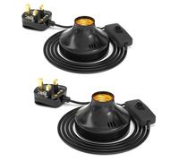 TobeBright 2 Pcs E27 Bulb Holder with UK Plug and Switch, 100W Maximum, 1.8 Meter Cable, Vintage E27 Lamp Holder for Home Lighting Decoration, AC 230V, No Bulb (Black)