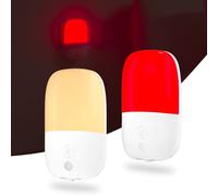 TobeBright 670nm Red Light Night Light for Sleep, Red Light for Bedroom with 2500K Amber & Dusk-to-Dawn Sensor, Dimmable Auto On/Off Plug-in Nightlight for Baby Nursery Bathroom, 2-Pack