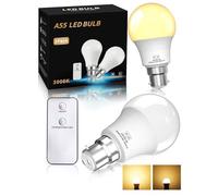 TobeBright B22 Remote Control Bayonet Light Bulb 5W 450LM - Night Light Bulb Mode 1W 60LM, A55 B22 Bayonet LED Bulb Warm White 3000K, 2-Pack