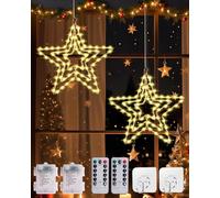 TobeBright Christmas Star Window Lights - Battery Powered with Remote & Timer, 8 Modes Warm White 3 in 1 LED Hanging Star Lights Christmas Decorations, IP44 Waterproof,Indoor & Outdoor Xmas Light