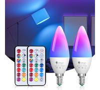 TobeBright E14 Colour Changing Light Bulb with Remote, Dimmable 3W RGB LED Bulbs C35 Cool White 6000K, 12 Colours Remote Control Memory and Timing Function for Home Party, 2 pcs