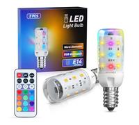 TobeBright E14 RGB Colour Changing LED Light Bulbs, 2W E14 Dimmable Capsule LED Remote Control RGB+Warm White 3000K LED Bulbs AC 230V Ambient Mood Light for Party Bar, 2-Pack