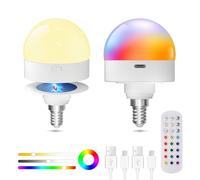 TobeBright E14 Rrchargeable Light Bulb, RGB 3 Color Temperatures Dimmable Battery Operated Light Bulb with Remote Control, USB-C Rechargeable Bulbs for Non Hardwired Lamps, Bedside, Outdoors(2-Pack)