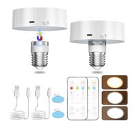 TobeBright E27 Rechargeable Light Bulb with Remote, Battery Operated Light Bulbs for Lamps, Dimmable LED Puck Lights with E27 Screw for Non Electric Wall Sconce and Pendant Light Fixture-2Pack
