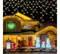 TobeBright Icicle Christmas Lights Indoor Outdoor, 33ft 360 LED Ice Lights Warm White,Plug in Curtain Lights with Remote, 8 Modes Waterproof for Roof Eaves Gazebo Wedding Decorations