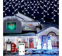 TobeBright Icicle Christmas Lights Outdoor Indoor, 33ft 360 LEDs Ice Lights Cold White for Outside,Plug in Curtain Lights with Remote, 8 Modes Waterproof for Roof Eaves Gazebo Wedding Decorations