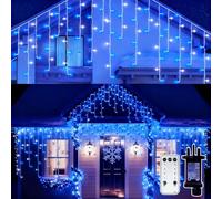 TobeBright Icicle Lights Outdoor - 33ft Christmas Lights with 400LED 80 Drops 8 Modes, Blue & Cool White,Plug in String Fairy Outside Light with Timer/Remote Control for Decoration