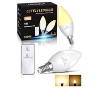 TobeBright LED E14 Remote Control Light Bulb 4W 350LM - Night Light Bulb Mode 0.4W 35LM, C37 E14 Candle Bulb Small Screw Warm White 3000K