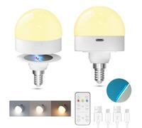 TobeBright Rechargeable Light Bulb, E14 Battery Powered Light Bulb 3 Colour Temperature Dimmable with Remote Control, Magnetic LED Light for Non Hardwired Lamps, Table Lamps, Bedside(2-Pack)