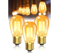 TobeBright S14 E27 Edison Screw Vintage Light Bulbs, 2W LED Filament Bulb 2200K Amber Glass Ultra Warm White, 20W Incandescent Replacement, AC220-240V, Non-Dimmable, 3 Pack