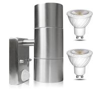 TobeBright Up Down Wall Light with Motion Sensor IP65 Waterproof PIR Lights Outdoor PIR Up Down Wall Lamp with 2 x 5W GU10 LED Cool White 6000K Dusk to Dawn Outside Lights Sensor for Garden, etc