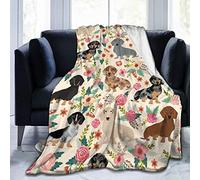 TOBEEY Throw Blanket Ultra Luxurious Home Blanket Flannel Fleece All Season Wrinkle Resistant Sofa And Pet Blankets, Dachshund Sausage Dogs Pink Flowers Print, 50x60 Inches