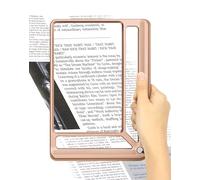 Tobegiga 5X Full Page Magnifying Glass for Reading, Lightweight Rectangular Magnifier with Large Book Page Viewing Area, Handheld Magnifier for Reading Small Prints for Seniors Low Vision, Rose Gold