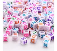 ToBeIT 1000pcs Letter Beads Alphabet A-Z Cube Acrylic Beads for Jewelry Making, Bracelets, Necklaces (6 * 6 White Color)
