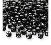 ToBeIT Set of 1000 Acrylic Cube Beads with A-Z Alphabet Letters for Making Jewelry, Bracelets, Necklaces (6 mm) (Black)
