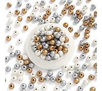 ToBeIT Wooden Beads 450 pcs Gold, Silver, White Assorted Color Round Wood Beads for DIY Craft, Jewelry Making(10mm)