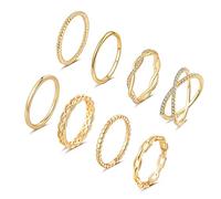 TOBENY 8PCS 14K Plated Gold Rings for Women Stackable Knuckle Rings Gold Silver Size 4 to Size 12 Rings 1.5mm- 3.8mm Midi Stacking Eternity Wedding Rings