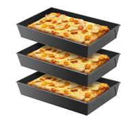 TOBEOME Pre-Seasoned Detroit Style Pizza Pan Set, 3 Non-Stick Hard Rectangular Sicilian Bakeware Pans